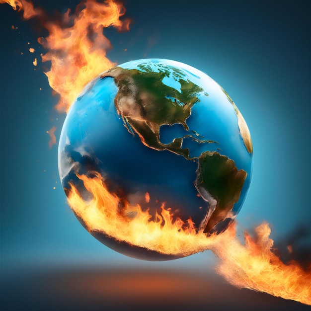 Globus steht in Flammen Konzept einer Bedrohung für das Leben des Planeten und der Menschen durch künstliche Intelligenz