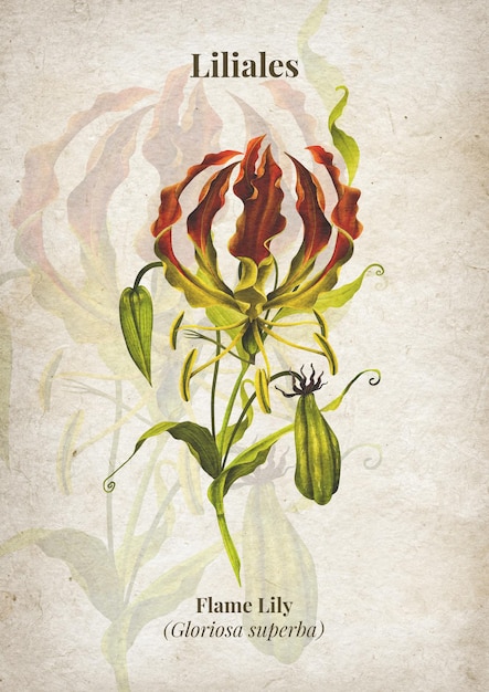 Gloriosa superba Ilustración botánica clásica