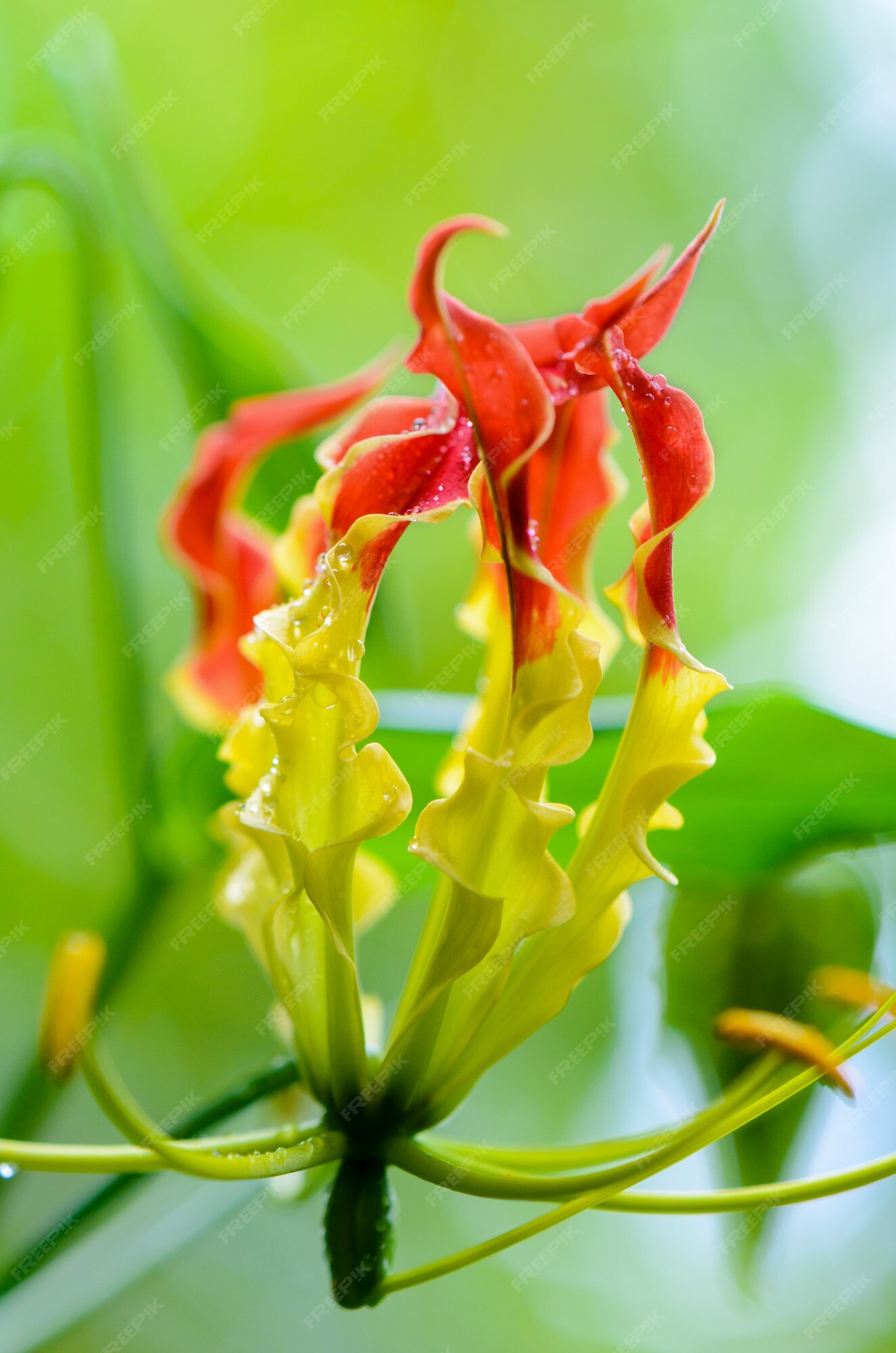 Gloriosa superba o climbing lily es una trepadora con espectaculares flores rojas y amarillas, pero todas las partes de la planta son extremadamente venenosas, tomada en tailandia | Foto Premium Gloriosa superba o climbing lily es una trepadora con espectaculares flores rojas y amarillas, pero todas las partes de la planta son extremadamente venenosas, tomada en tailandia | Foto Premium
