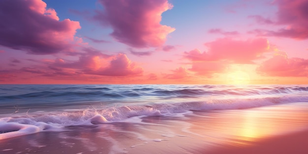Glorioso cielo al atardecer como telón de fondo a una playa tranquila