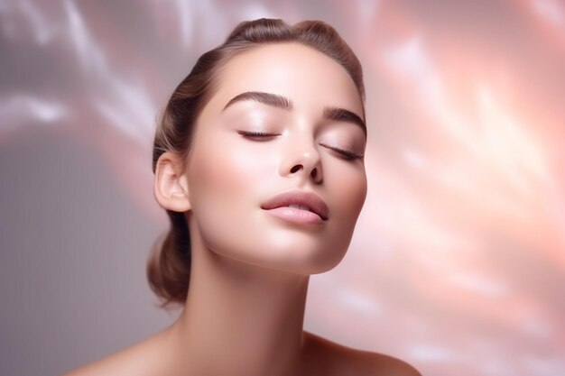 Glow cuidado de la piel y espacio con la mujer en el estudio para el peinado cosméticos o maquillaje natural belleza facial