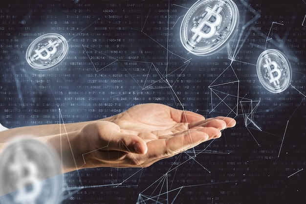 Glowing bitcoin cae en la mano