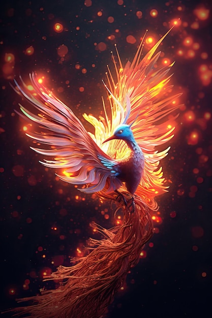 Glowing Fairy Bird Fabelhafter heller Vogel mit großem Schwanz