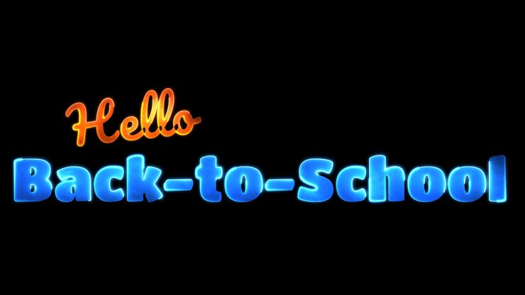 Foto glowing looping de vuelta a la escuela palabra efecto de marco de neón fondo negro
