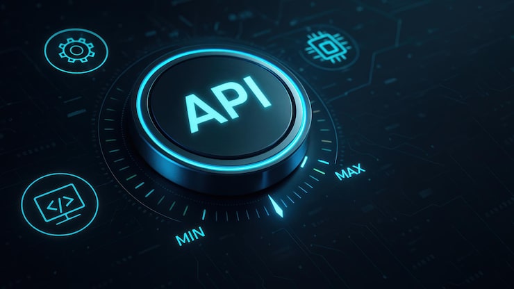 Foto a glowing metallic dial marked with api in the center surrounded by abstract elements application programming interface api api programming