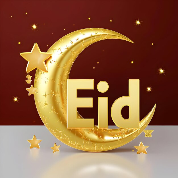 Foto glowing texto 3d eid con luna creciente creativa para feliz eid mubarak post de celebración