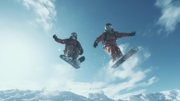 Glücklich lachende junge Menschen in der Liebe Skifahren auf schneebedeckten Bergen in einem Skigebiet während des Urlaubs und