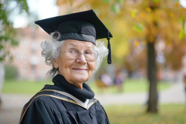 Glückliche ältere Frau absolvierte die Universität