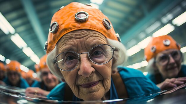 glückliche ältere Frau, die sich im Pool erfreut