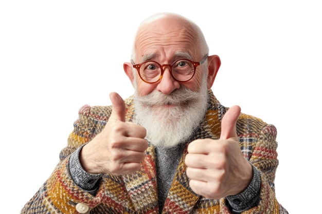 Foto glückliche ältere person zeigt mit dem daumen nach oben eine geste