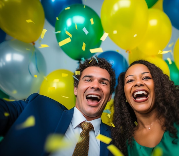 Foto glückliche angestellte versammeln sich, um feiertage am arbeitsplatz zu feiern