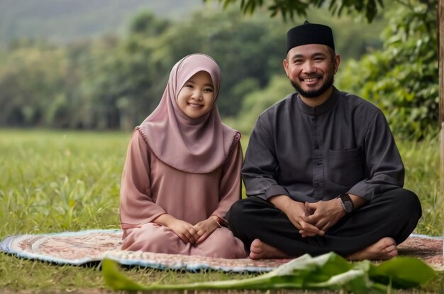 Foto glückliche arabische familie sitzt zusammen