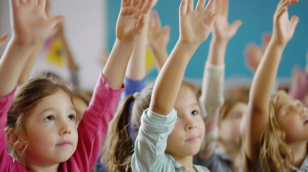 Foto glückliche, begeisterte junge schulkinder, die