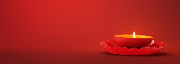 Glückliche Diwali Diya Öllampen auf rotem Hintergrund Grüßkartendesign Kopieren Sie das Space-Banner-Format