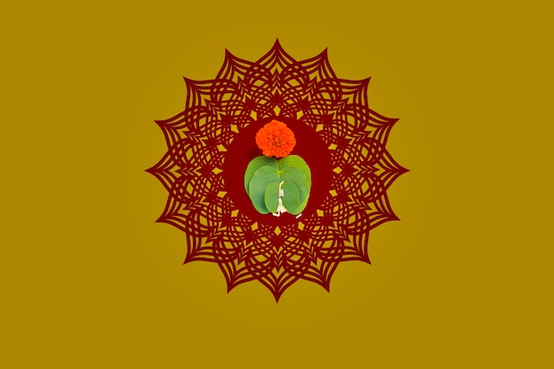 Glückliche Dussehra-Grußkarte, grünes Blatt und Reis, indisches Festival Dussehra