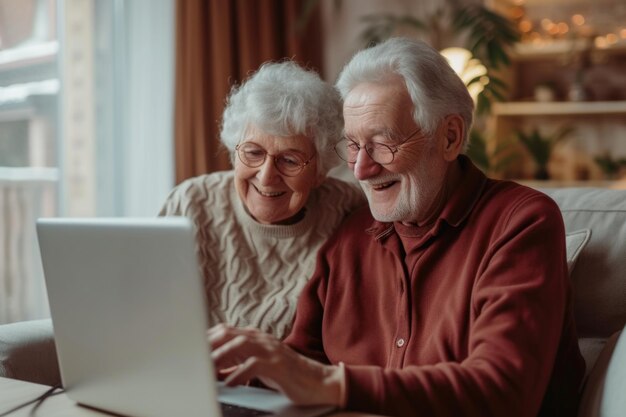 Glückliche Familie am Laptop lächelnde ältere ältere Mann und Frau Mann und Frau