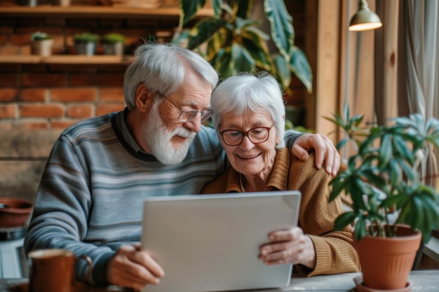 Glückliche Familie am Laptop lächelnde ältere ältere Mann und Frau Mann und Frau