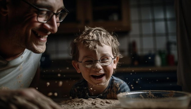 Glückliche Familie backt Erinnerungen in der heimischen Küche, die von KI generiert wird