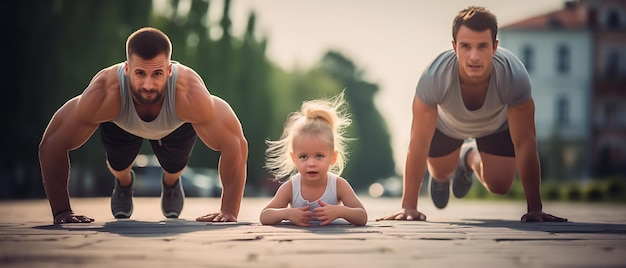 Glückliche Familie beim morgendlichen Fitnesstraining