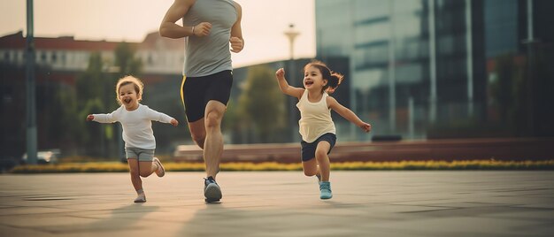 Glückliche Familie beim morgendlichen Fitnesstraining