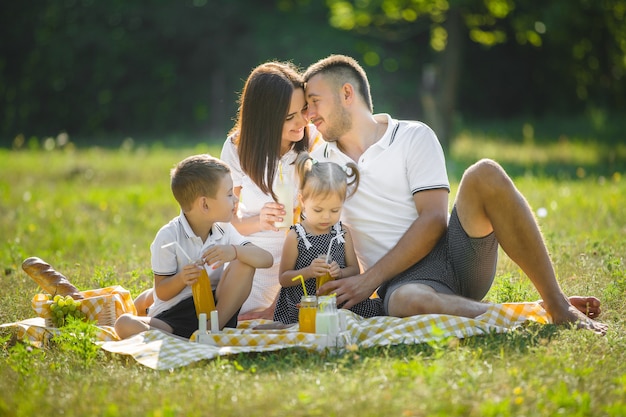 Glückliche familie beim picknick