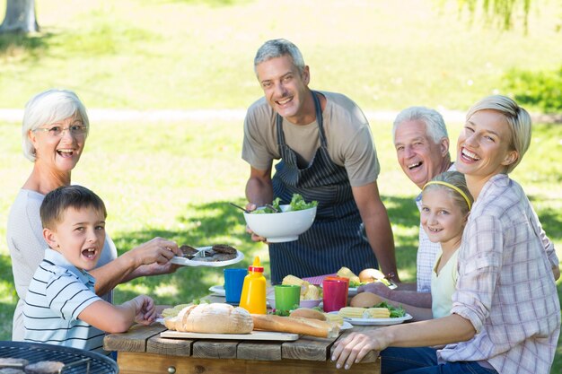 Glückliche Familie, die Picknick im Park hat