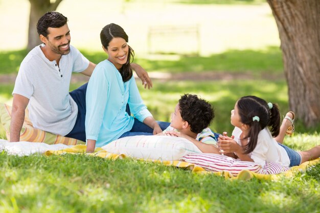 Glückliche Familie, die zusammen im Park genießt