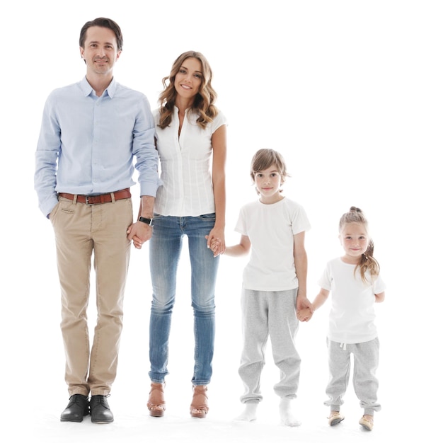 Glückliche Familie isoliert auf weißem Hintergrund