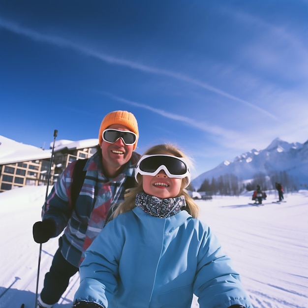 Glückliche Familienfotografie im Schnee und beim Skifahren