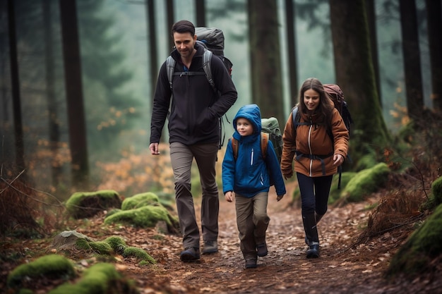 Glückliche Familienwanderung mit Kindern