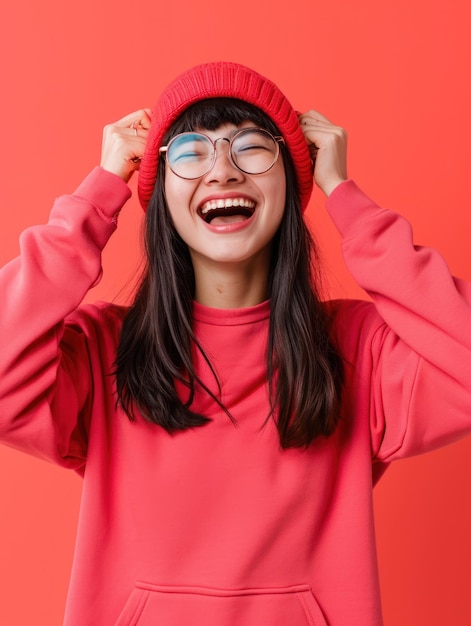 Foto glückliche frau in einem sweatshirt