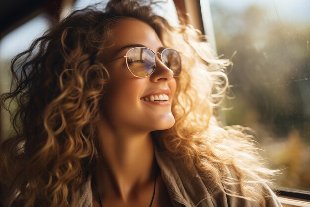 glückliche Frau Sommerreise mit dem Auto im Urlaub Generative KI