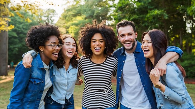 Glückliche Freunde aus verschiedenen Rassen und Kulturen lachen