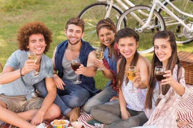 Glückliche Freunde im Park, der Picknick hat