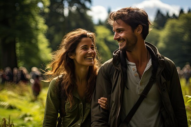 Glückliche Freunde zeigen Freude im sonnigen Park., generative IA