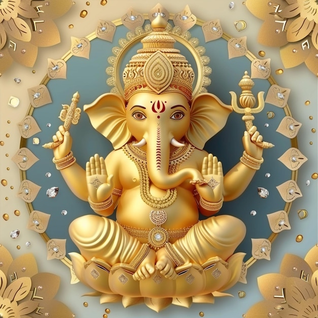Glückliche Ganesh Chaturthi Grüße mit goldenen glänzenden Lord Ganesha berühmteste Feste in Indien