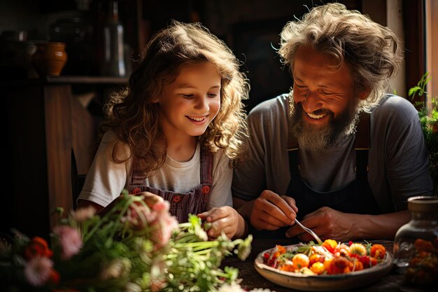 Foto glückliche großeltern und enkelkinder backen zusammen, süße bindungen., generative ia