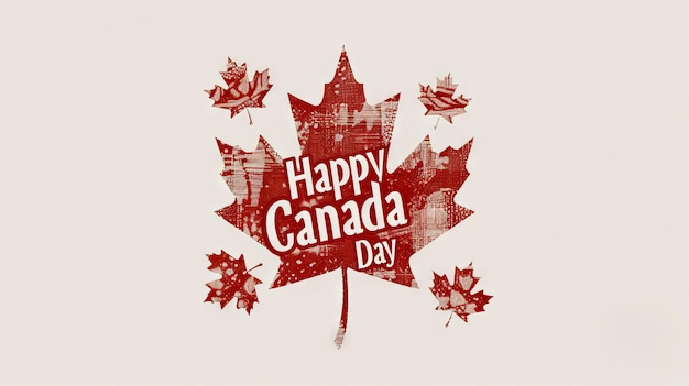 Glückliche Grüßkarte zum Tag Kanadas mit roten Ahornblättern und festlichen Dekorationen auf weißem Hintergrund