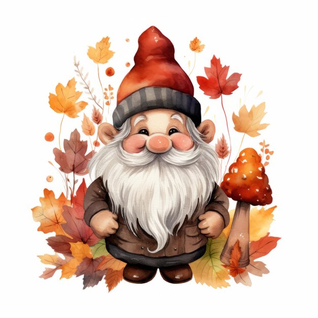 Glückliche Herbstfarben Aquarell Gnome