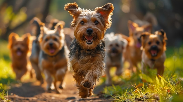 glückliche Hunde, die im Freien laufen