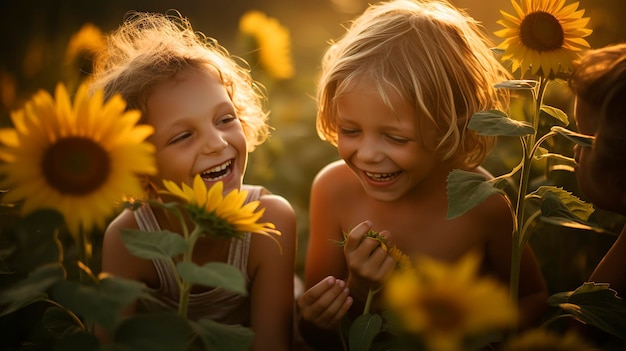 Glückliche Kinder, die zusammen lachen