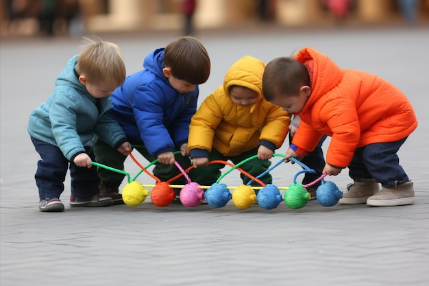 Foto glückliche kinder spielen und amüsieren sich gemeinsam im freien in der frischen luft und der natürlichen umgebung