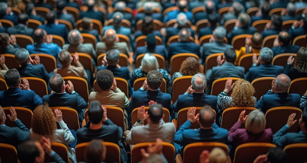 Glückliche Kollegen applaudieren während einer Konferenz im Kongresszentrum