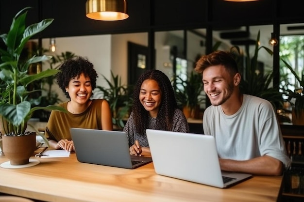 Foto glückliche lächelnde, vielfältige freunde, die zu hause zusammen arbeiten, elektronische geräte benutzen, remote-arbeit