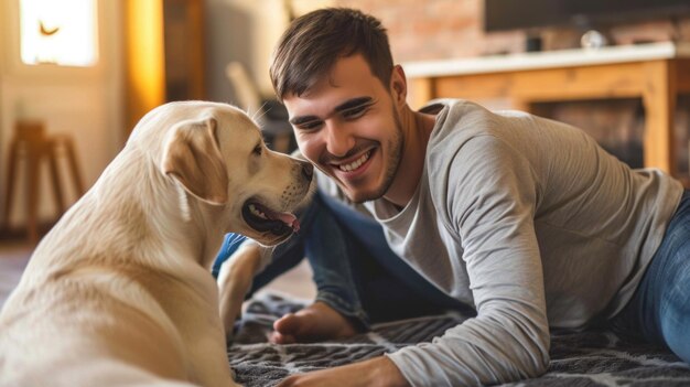 glückliche Menschen zu Hause mit Liebling Haustier Liebe und Freundschaft Pragma