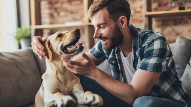 glückliche Menschen zu Hause mit Liebling Haustier Liebe und Freundschaft Pragma