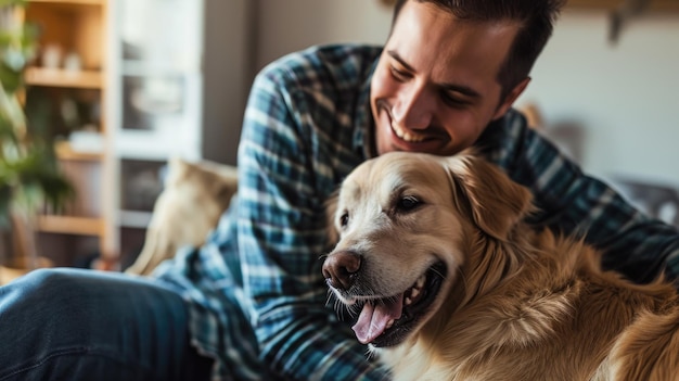 glückliche Menschen zu Hause mit Liebling Haustier Liebe und Freundschaft Pragma