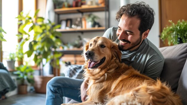 glückliche Menschen zu Hause mit Liebling Haustier Liebe und Freundschaft Pragma