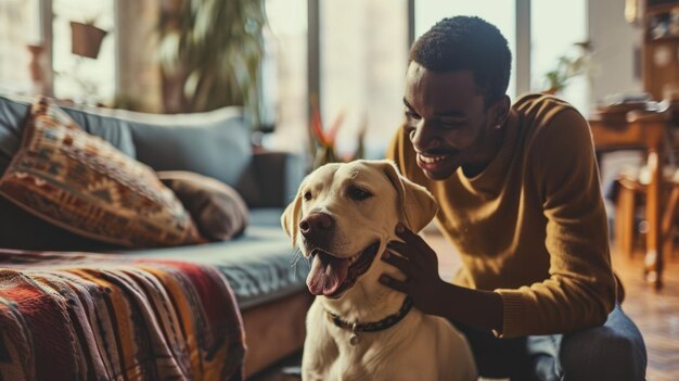 glückliche Menschen zu Hause mit Liebling Haustier Liebe und Freundschaft Pragma