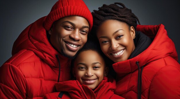 glückliche Modefamilie in farbiger Kleidung, die ein Foto macht, professioneller Studio-Hintergrund